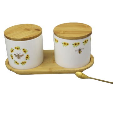 2022 Top Selling Ceramic Storage Jars with Bamboo Lids for Tea, Coffee, and Sugar