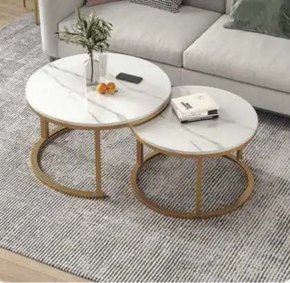 European White Bianco Carrara Marble Round Coffee Table