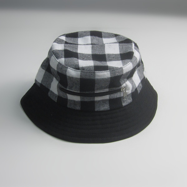 Homens moda xadrez balde chapéu com bolso