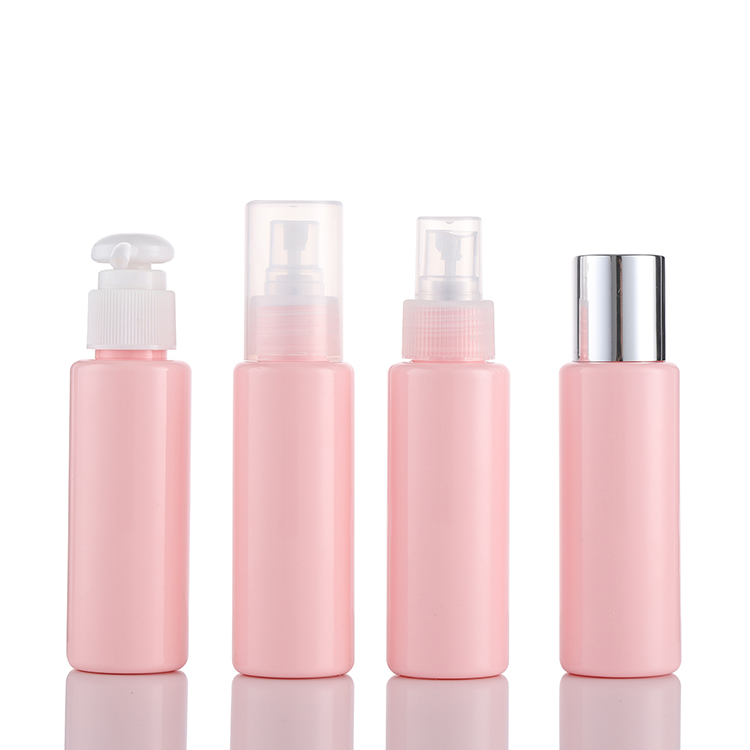 cosmetic packaging 200ml 250ml pink plastic mist sprayer lotion pump cap pet bottle 50ml 30ml