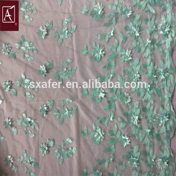 2016 New design 3D embroidery with pearl on mesh fabric for ladies dress