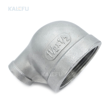 Industrial Grade Stainless Steel 90-Degree Female Threaded Reducer Elbow with DIN 2605 Screw Interface - Red in Color