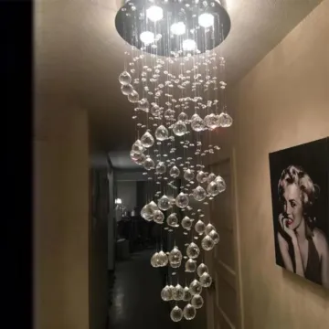 Luxury Villa K9 Crystal Long Stair Chandeliers Pendant Lights