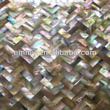Brown lip seashell mosaic tile herringbone pattern