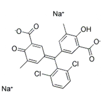 Benämning: bensoesyra, 5 - [(3-karboxi-5-metyl-4-oxo-2,5-cyklohexadien-l-yliden) (2,6-diklorfenyl) metyl] -2-hydroxi-3-metyl-, natriumsalt (1: 2) CAS 1796-92-5