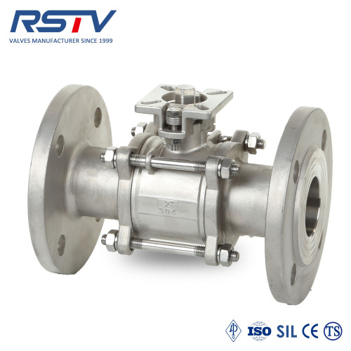 Floating Stainless Steel 3pc Flanged Ball Valve With ISO5211 Mounting Pad