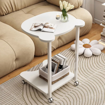 Italian Creative Design White Teddy Bear Shape Plate Movable Sofa Side Coffee Table with Wheels