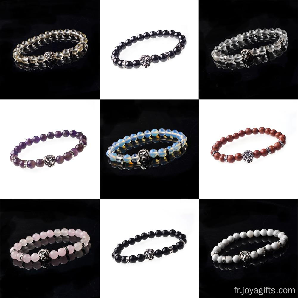 Hématite 8MM Perles précieuses de tête de Lion Bracelet