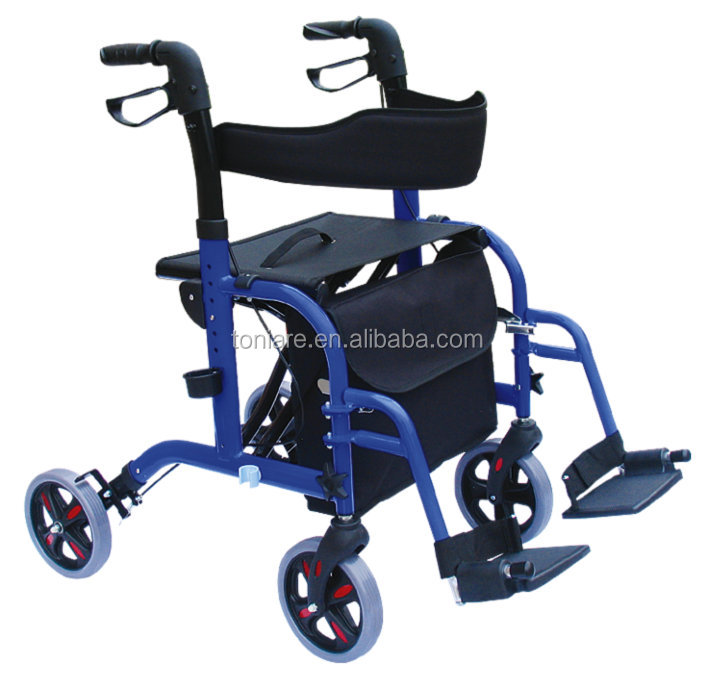 TONIA Medical Foldable Transport Rollator and Walking Aid with footrests for disabled TRA08 Blue