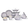 Matt grey purple Stamping Ceramic Dinnerware Set