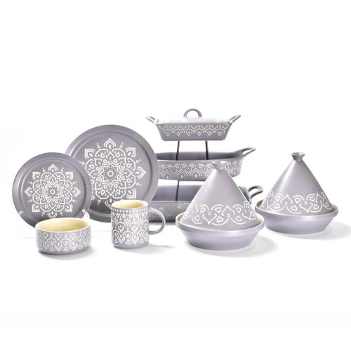 Matt Gray Purple Stamping Ceramic Dinner Set