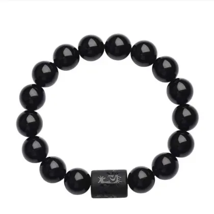 Affordable Crystal Obsidian Bracelet Personalized with Dragon or Phoenix Totem for Both Men and Women