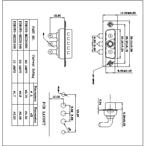 PDR3V3-MXXXX00 POWER D-SUB 3V3 Right angle PCB-MALE TYPE