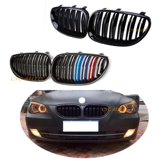 E60 Grille Dual Trip 2 Slat Piano Black Front Bumper Grille Parts for BMW 5 Series E60/E61 (2003-2009)