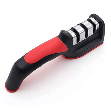Pocket Kitchen 3-Stage Manual Steel Knife Sharpener with Rubber Handle