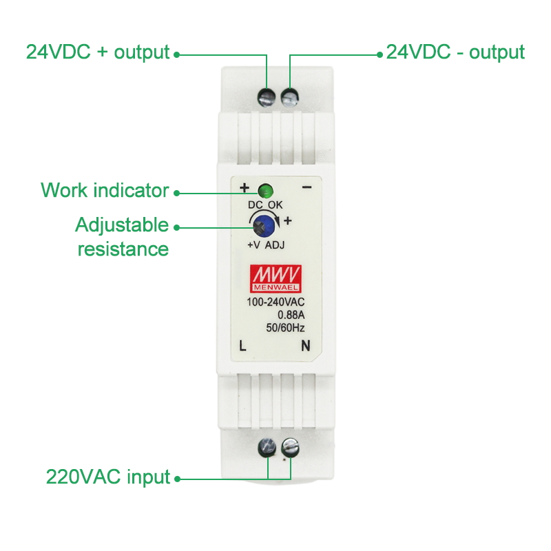 15W 24V 0.63A Single Output Industrial DIN Rail Switching Power Supply