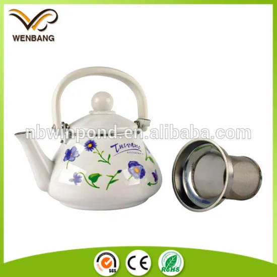 hot sale vintage enamel kettles, high quality printing camping tea kettle