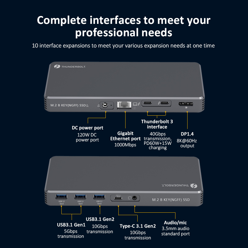 Aluminium Thunderbolt3 Station d'amarrage multiport 9-in-1 + PC