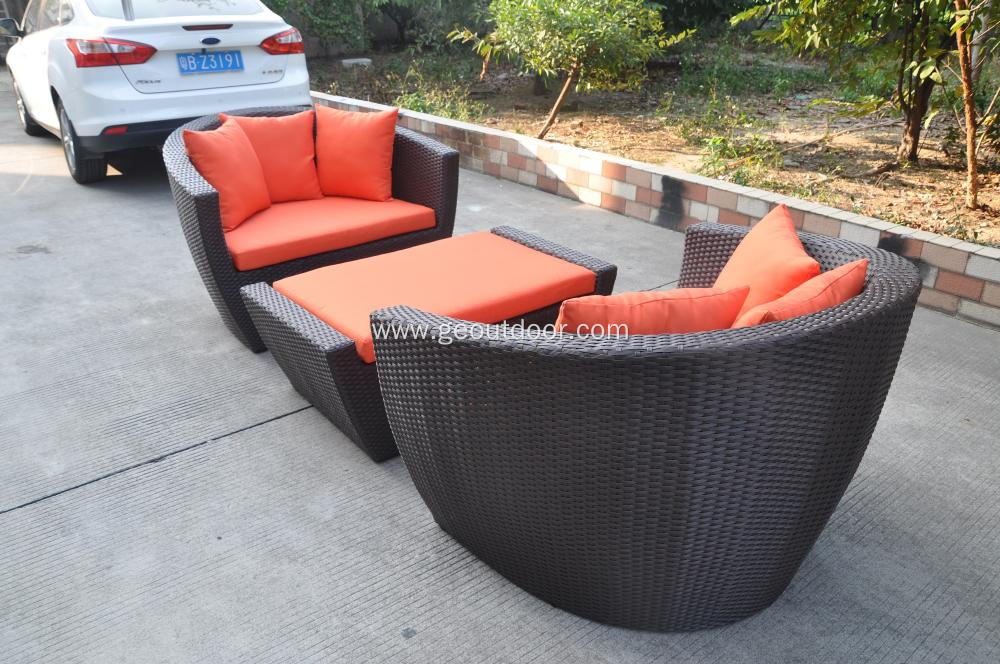3pcs orange rattan aliminum frame sofa set