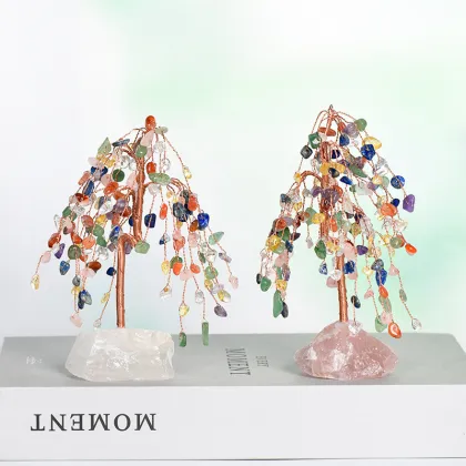 Raw Rose Quartz Raw Stone Copper Tree Rose Quartz Base Ornament