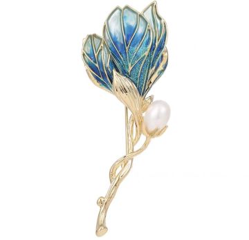 Blue top-gradeEnamel magnolia brooch