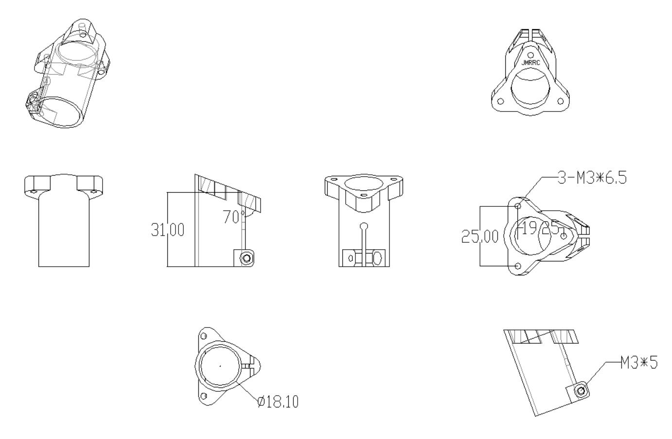 18 mm Multi Rotor Landing Gear Mount dimension