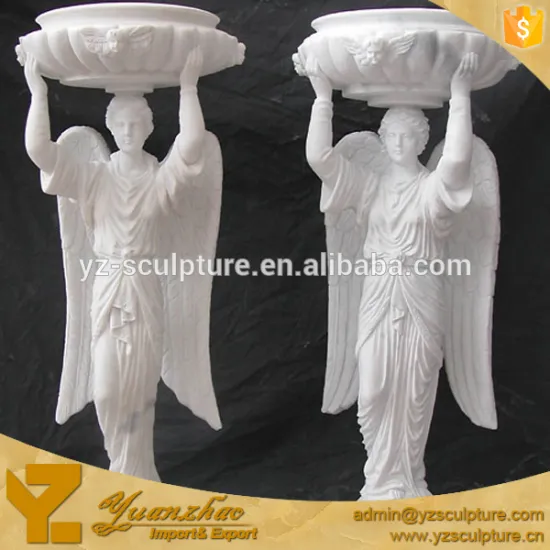 large size carved stone standing angel with vase statue
