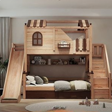 Tree House Children's Solid Wood Bunk Bed with Slide