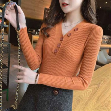 V-neck  long sleeve slim soft wind sweater
