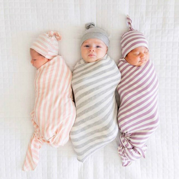 2pcs Newborn baby set swaddle wrap + hat 100% cotton soft infant newborn baby products Blanket fashion striped Toddler Sleepsack