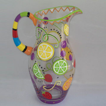 Unique Design Glass Pot with Colorful Hand Painted and 2,600ml Capacity
