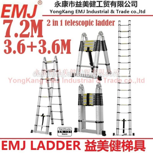 7.2m 2 in 1 telescopic ladder single ladder 7.2m A type ladder 3.6m+3.6m