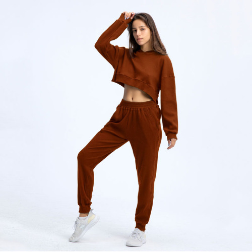 Trendy Clothing Ribbed Cropped Ladies Tracksuit Wholesale