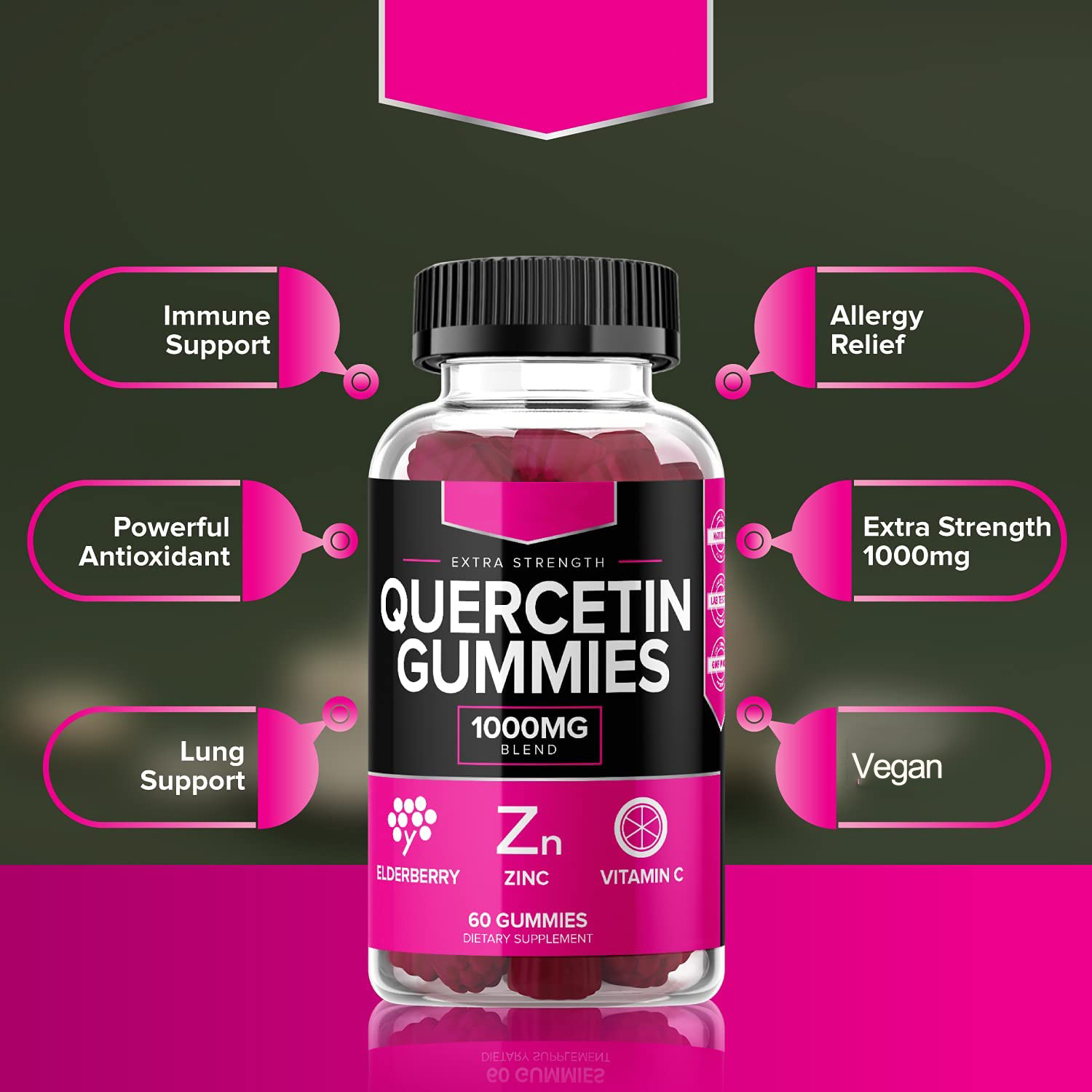 OEM/ODM Immune Support Bromelain Vitamin C And Zinc Quercetin Gummies Vegan Elderberry and Vitamin D3 Quercetin Gummies