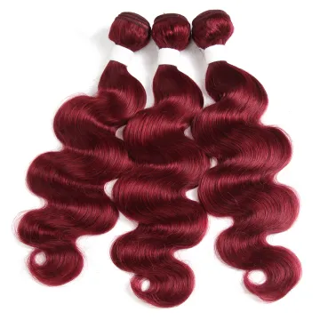 Colored Human Hair Body Wave Hair Bundles Burgundy Bundles With Closure