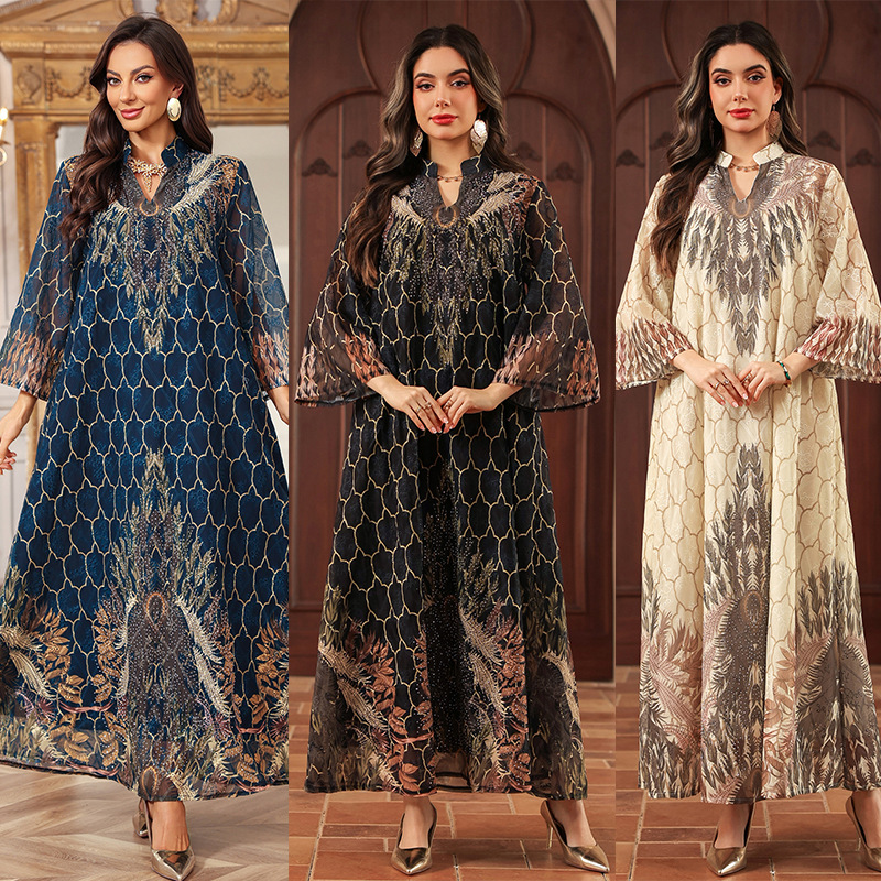 Embroidered Print Abaya Long Dress Detail