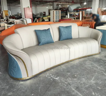 Gold Stainless Steel Italian Designer Velvet Sofa for Large Villa Mansion