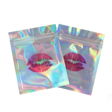 Holographic Mylar Zipper Bags with Window - Custom Laser Foil Front Side Transparent Cosmetic Packaging