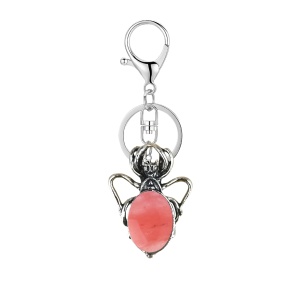 Cherry Quartz 13X18mm Cabs Antique Silver Alloy Spider Pendant Keychain