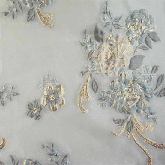 Customizable Chiffon Jacquard Fabric with Metallic Embroidery and Lace Brocade Design for Dressmaking and Textile Sewing