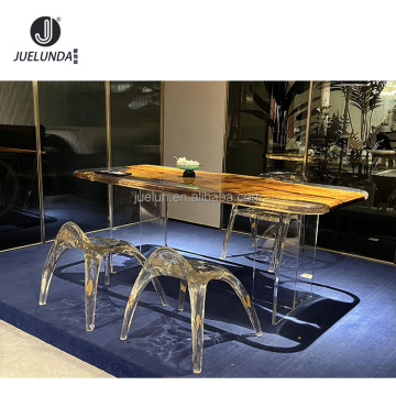 Moderne luxe epoxyhars tafel - hoogwaardige kunstontwerp rechthoek witte bruine rivierhars tafel