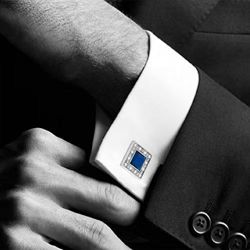 Blue Navy Crystal Square Cufflinks