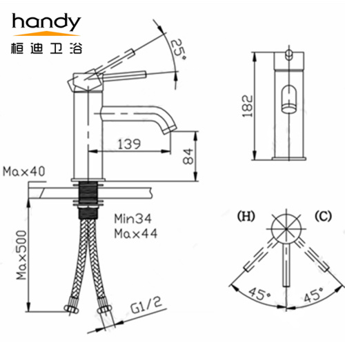 Eleganti miscelatori monocomando lavabo in ottone