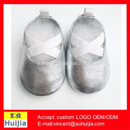 Wholesale silver color genuine leather mary jane toddler moccs sandals dance shoes