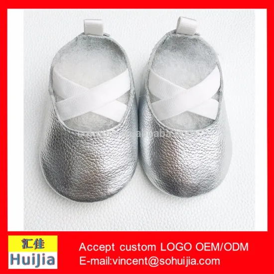 Wholesale silver color genuine leather mary jane toddler moccs sandals dance shoes