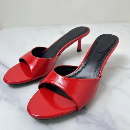 Red High Heeled Slippers for Women, Size 42: Summer 2024 Fashion Footwear