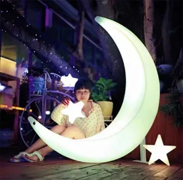 LED Illuminated Outdoor Chairs: Luminous Moon, Garden, Park Hanging Chairs with Plastic Moon Design