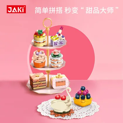 JK5618-28 JAKI Alice Afternoon Tea Heart Cake Dessert Model Building Blocks: Creative Children's Decorating Toy
