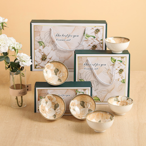 Camellia Flower Ceramic Bowl Gift Set