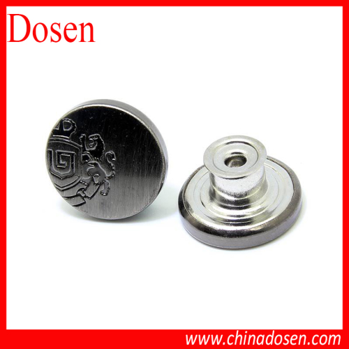 Fancy custom made zinc alloy metal buttonfor jeans,nikel free brushed gunmetal with shiny lacquer